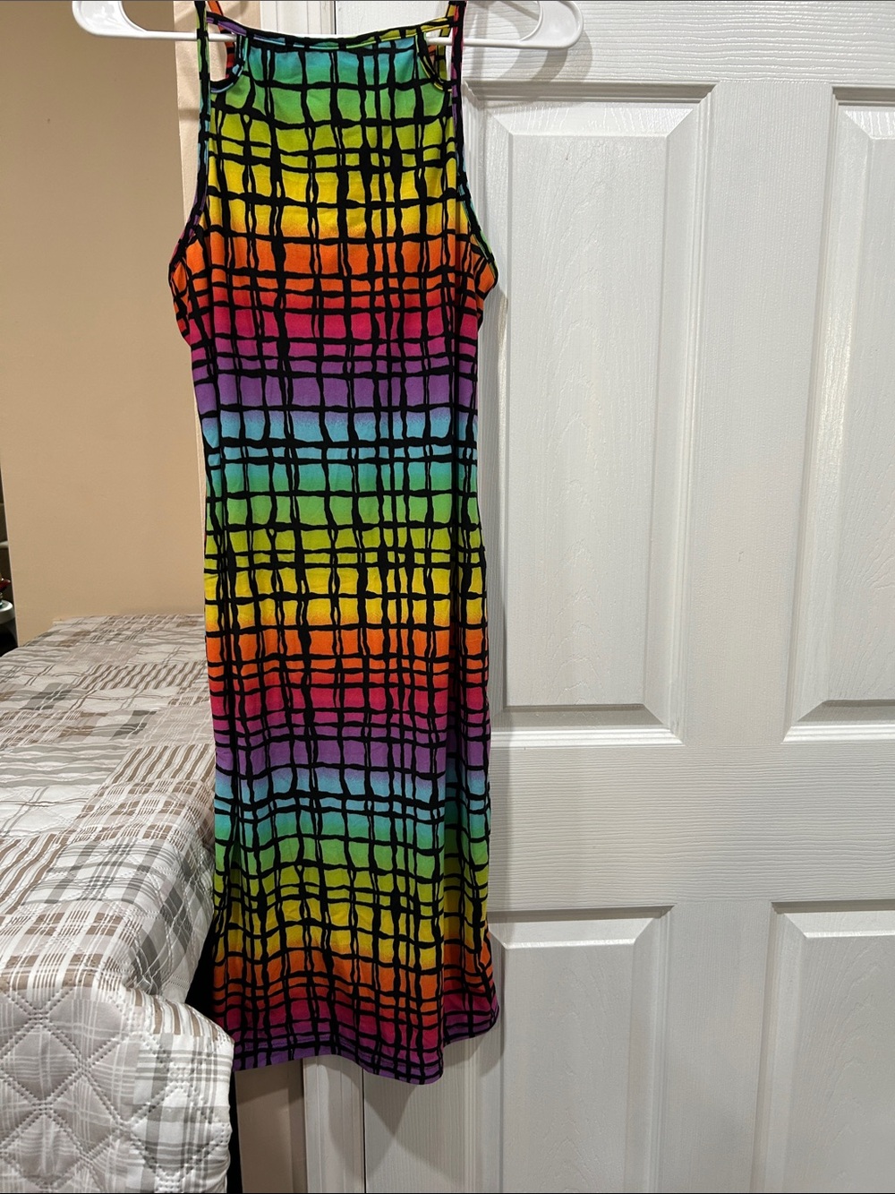 Love Multicolor Rainbow Grid Tank Dress